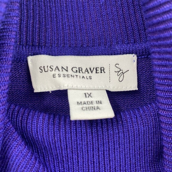 Susan Graver Essentials Sweater Shirt Womens 1X Turtleneck Short Sleeve Purple - Picture 5 of 8